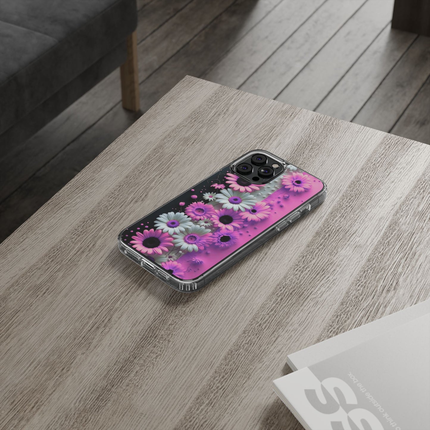 Floral Clear Phone Case – Pink Flower Design