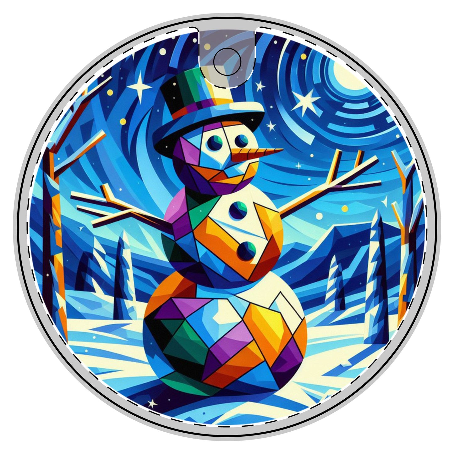 Cubist Frosty Abstract Christmas Ceramic Decoration Ornament, (1pc)  one side print