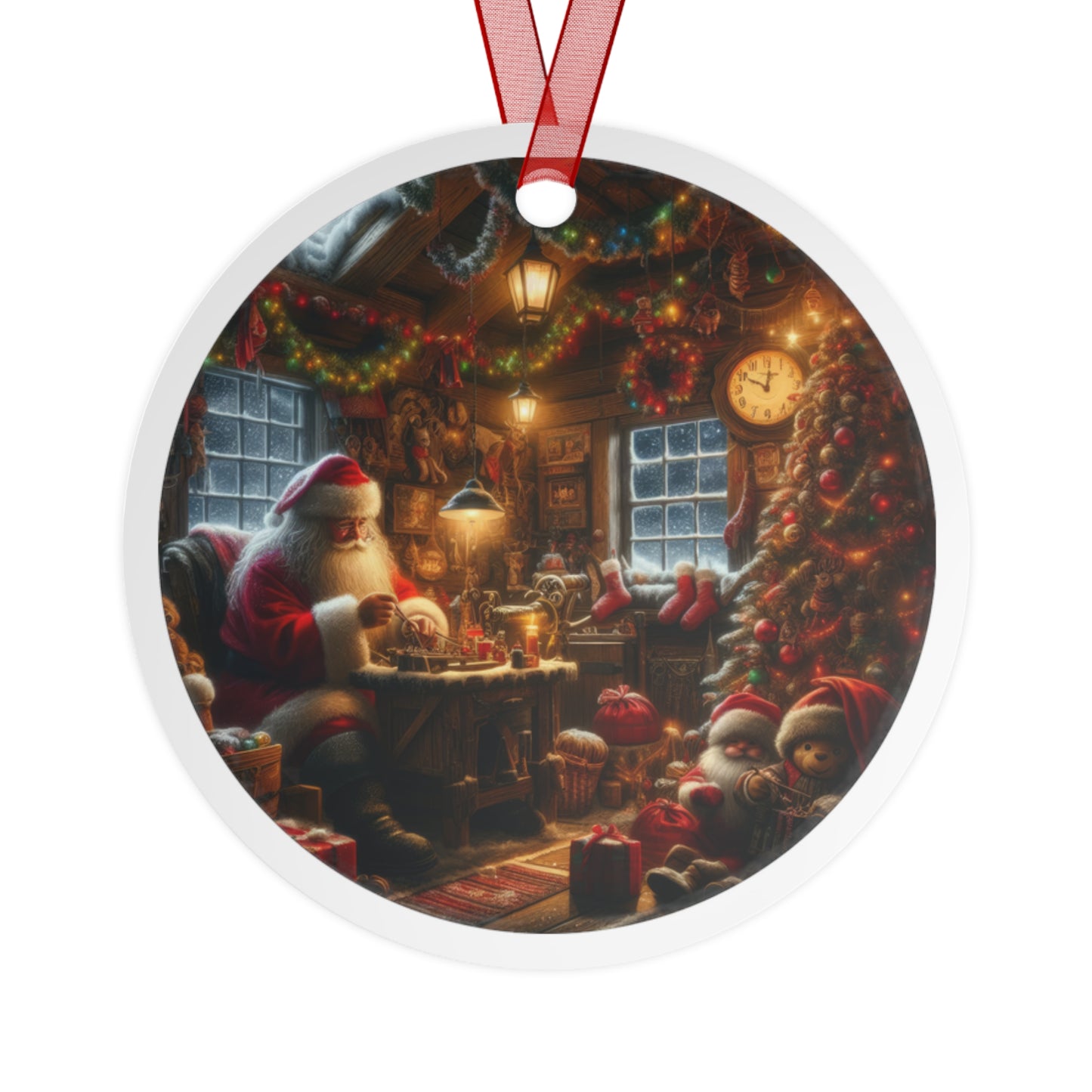 Christmas at Santa’s Workshop Metal Ornaments, 2-Side Print