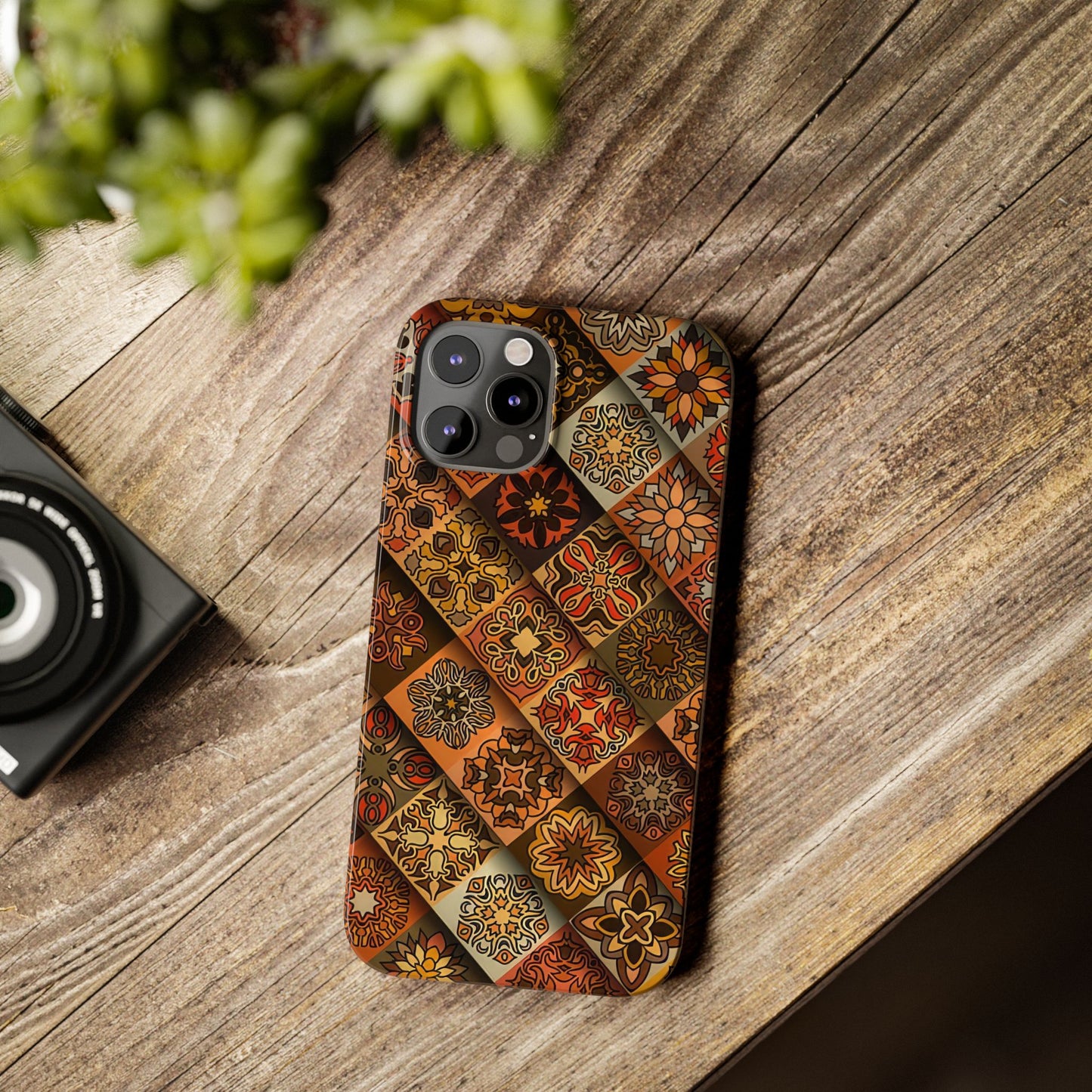 Aztec Geometric Slim Case, Boho Orange