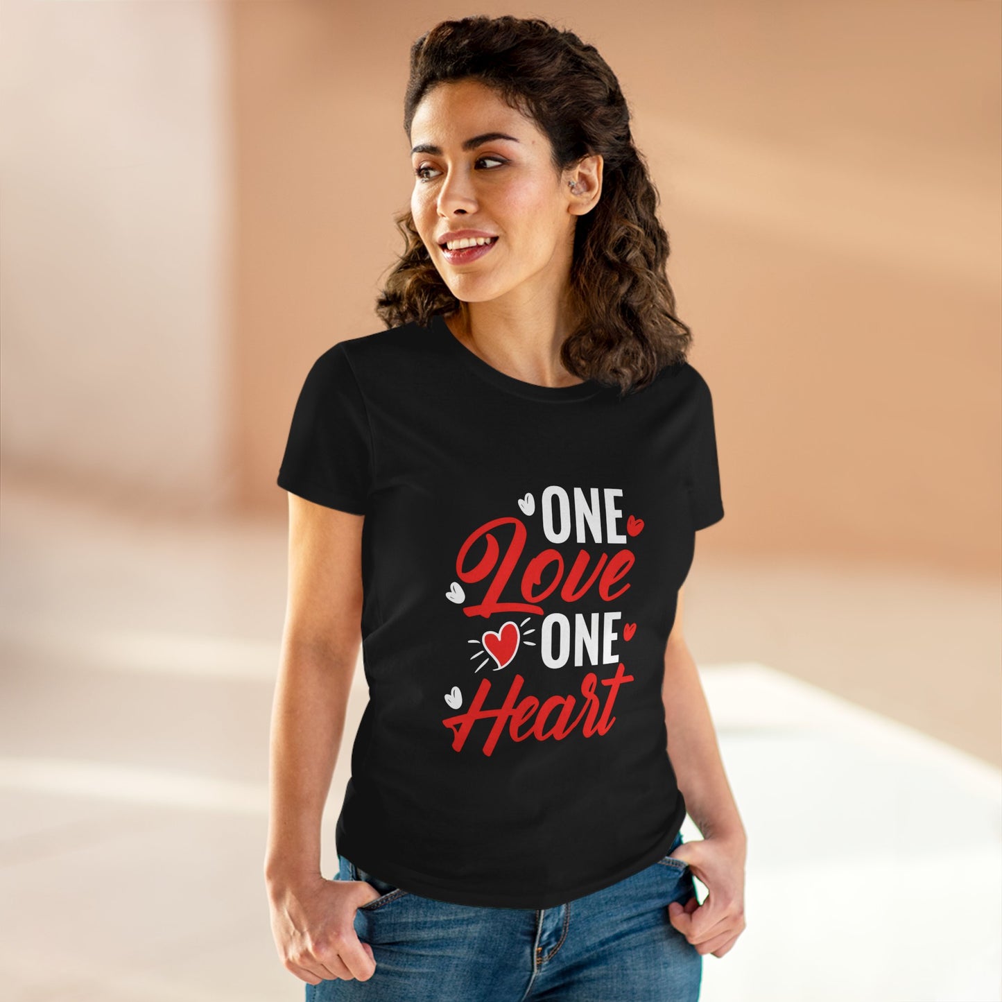 One Love One Heart Women's Midweight Cotton Tee - Cute, Casual Valentine's Apparel