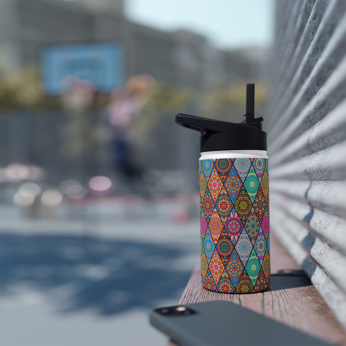 Mandala Argyle Stainless Steel Water Bottle, Standard Lid