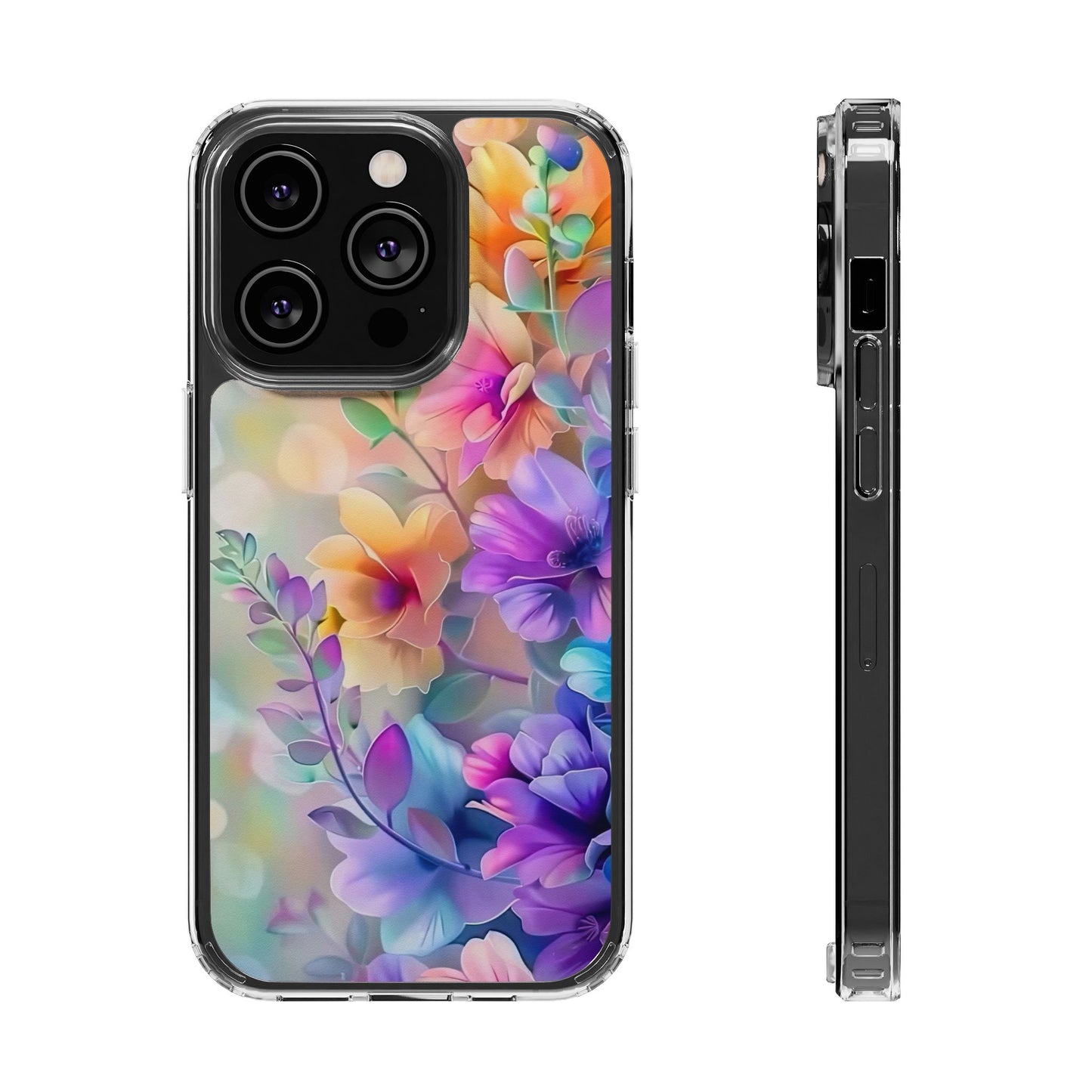 Floral Clear Phone Case -  Colorful Spring Design