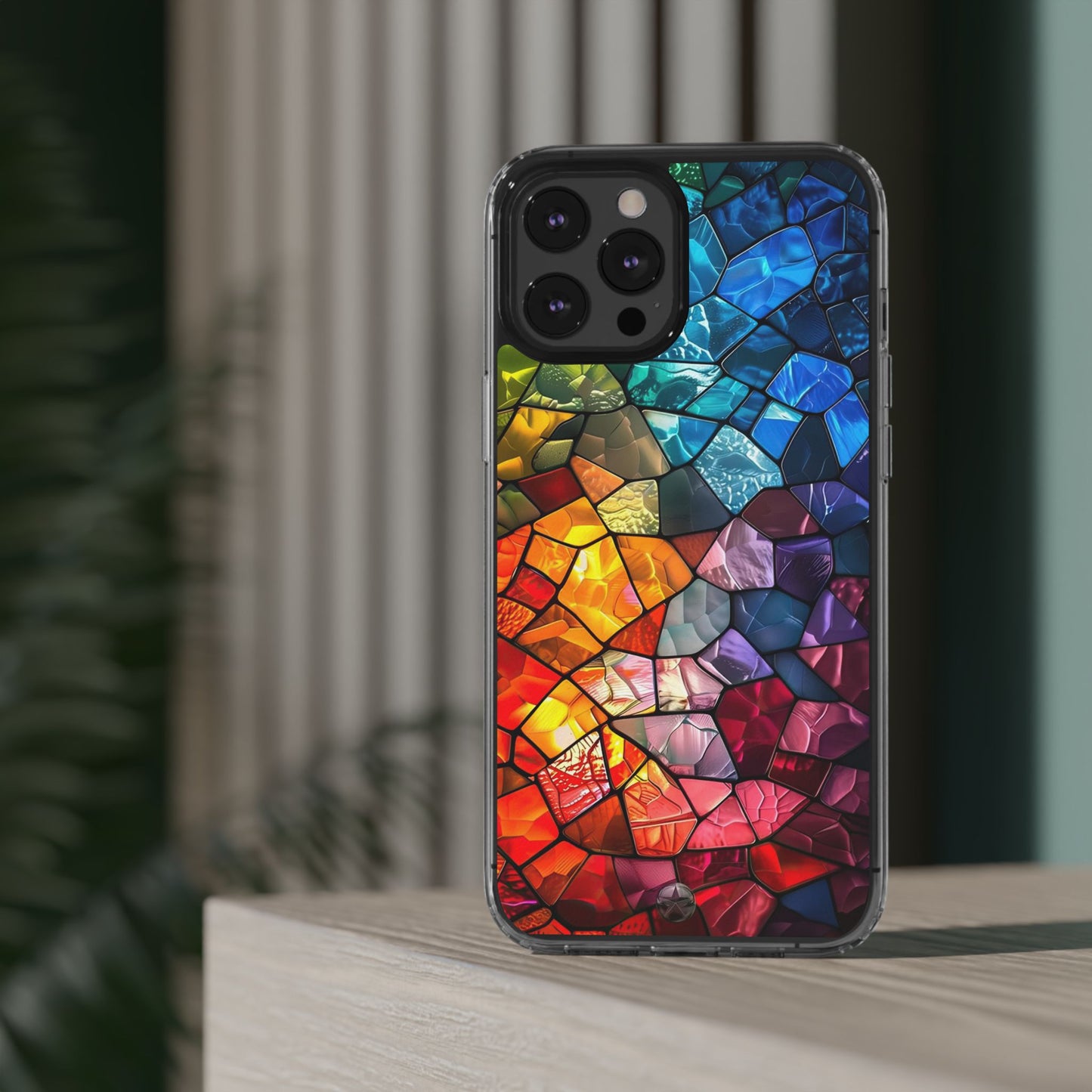 Vibrant Clear Phone Case, Colorful Stained Glass Design