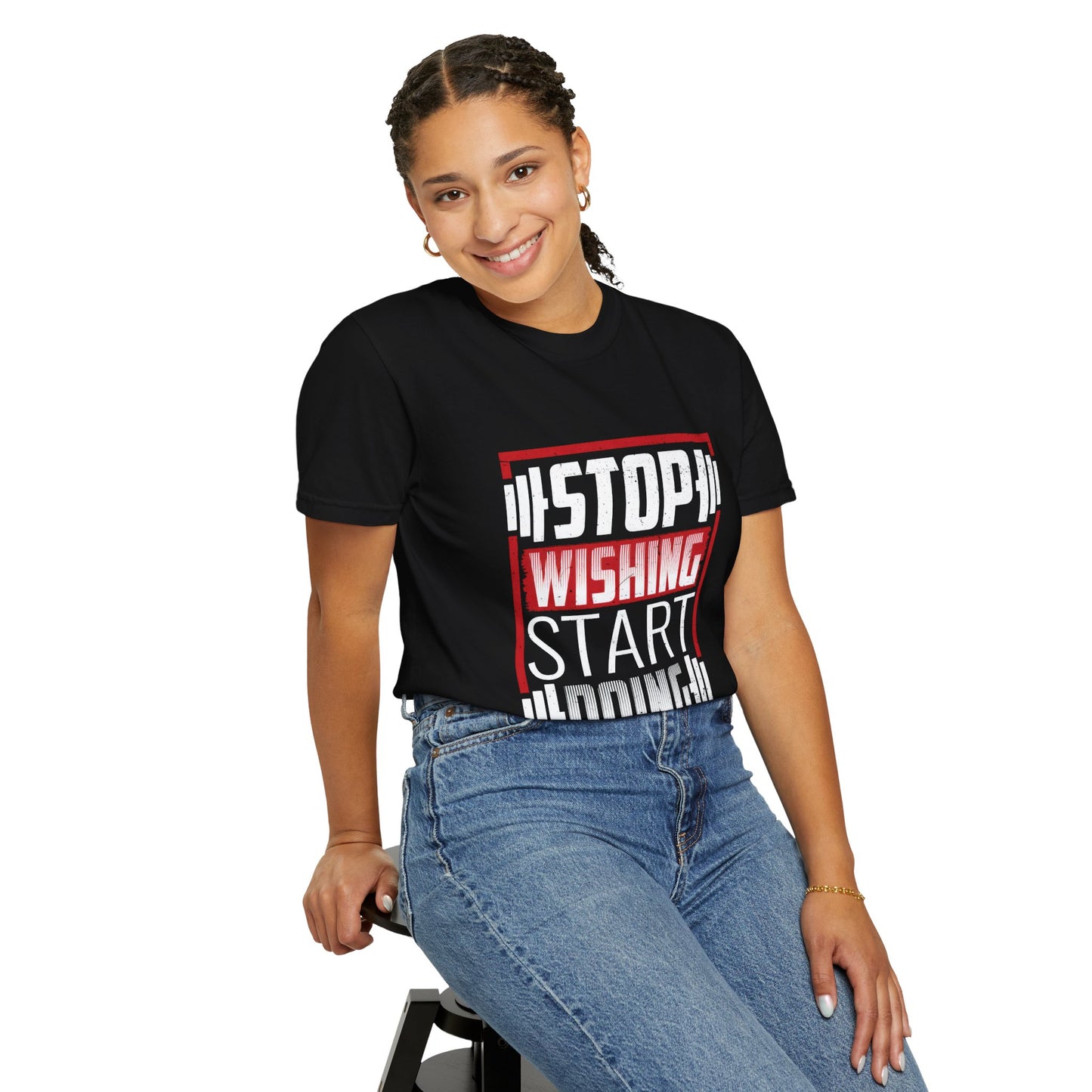 Motivational Workout T-Shirt - 'Stop Wishing Start Doing'