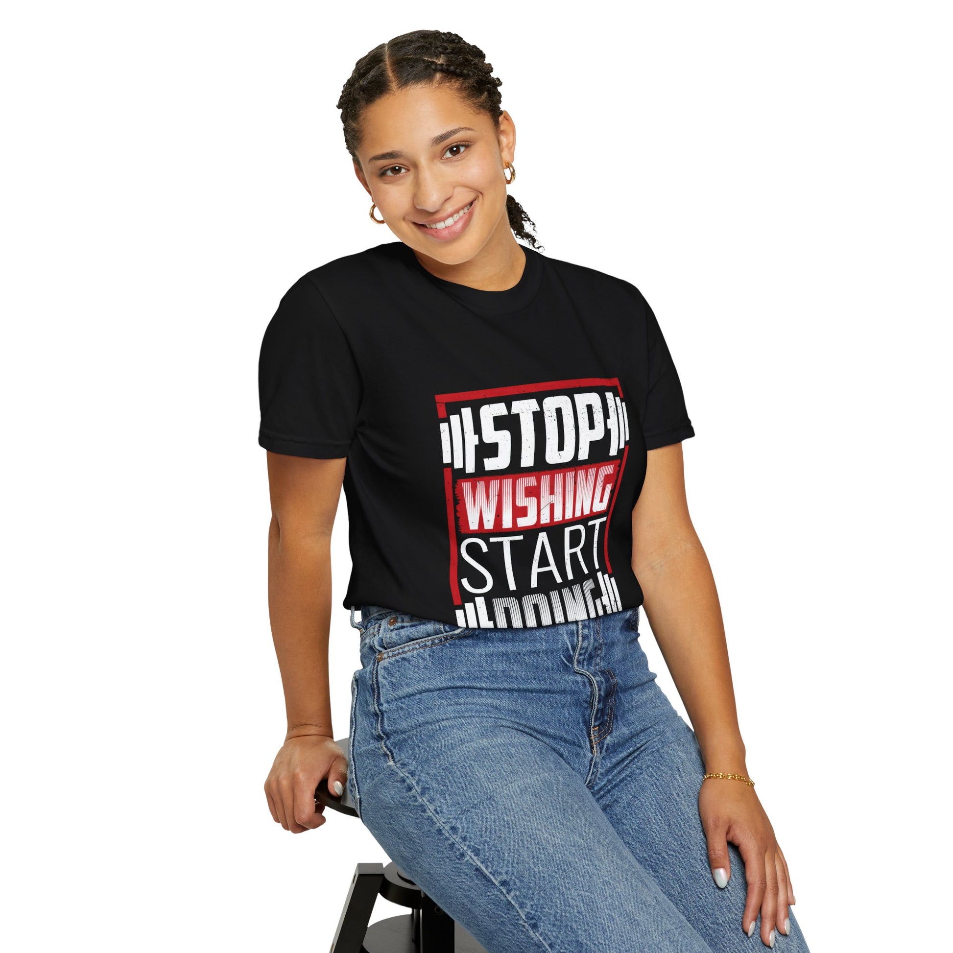 Motivational Workout T-Shirt - 'Stop Wishing Start Doing'