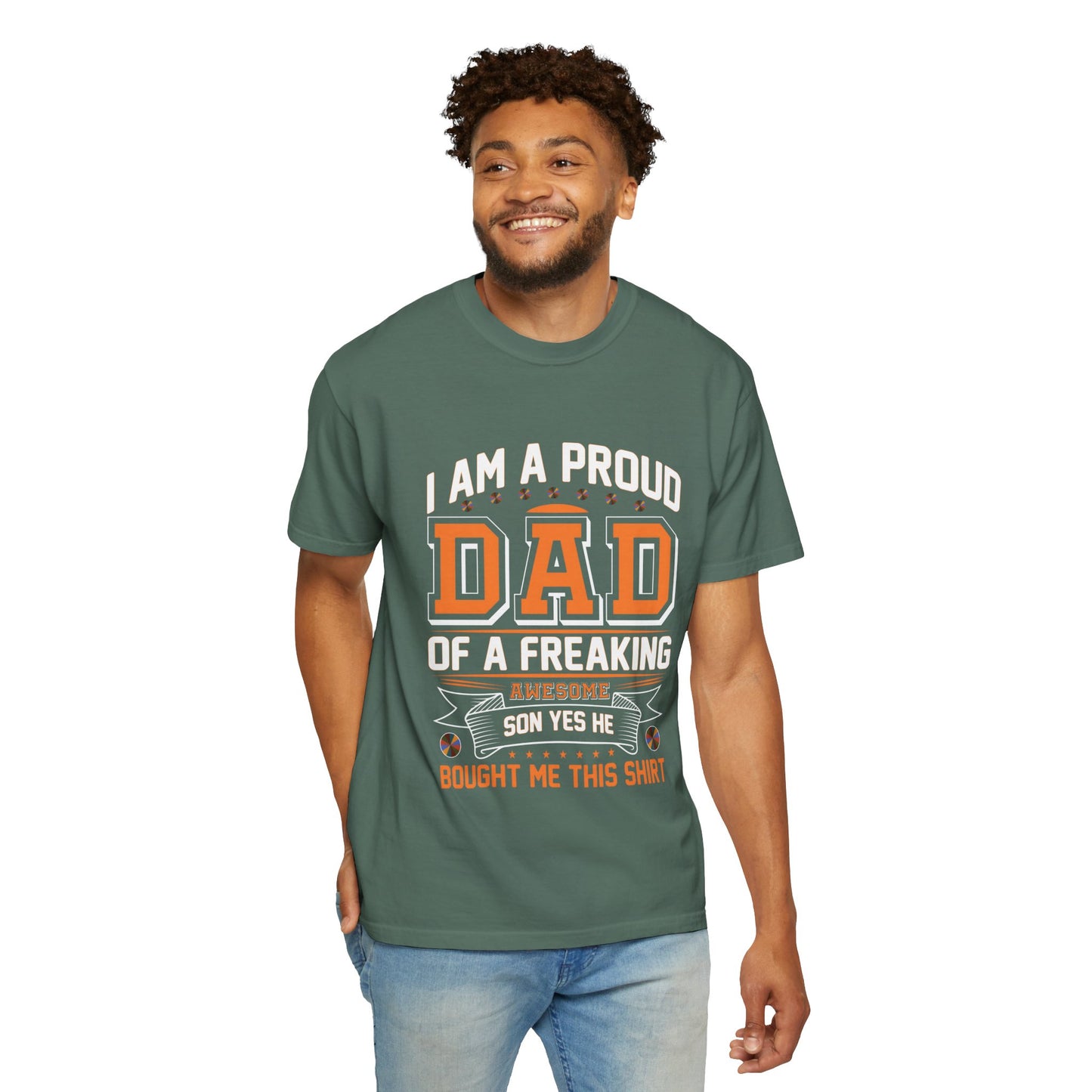 Proud Dad of a son T-Shirt - Garment-Dyed Tee for Father's Day
