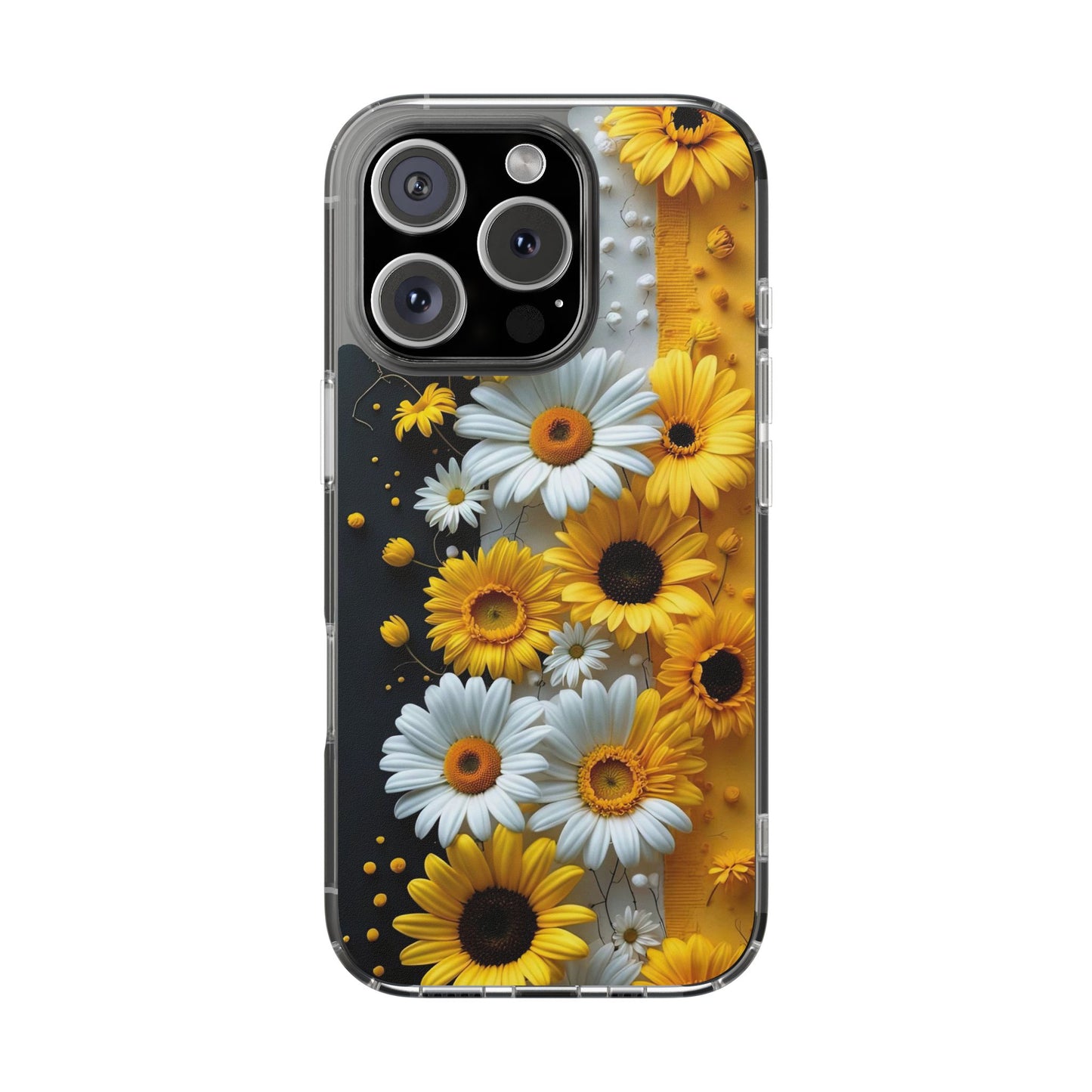 Clear Floral Phone Case - Yellow and White Daisy Pattern Colorful Spring Accessory