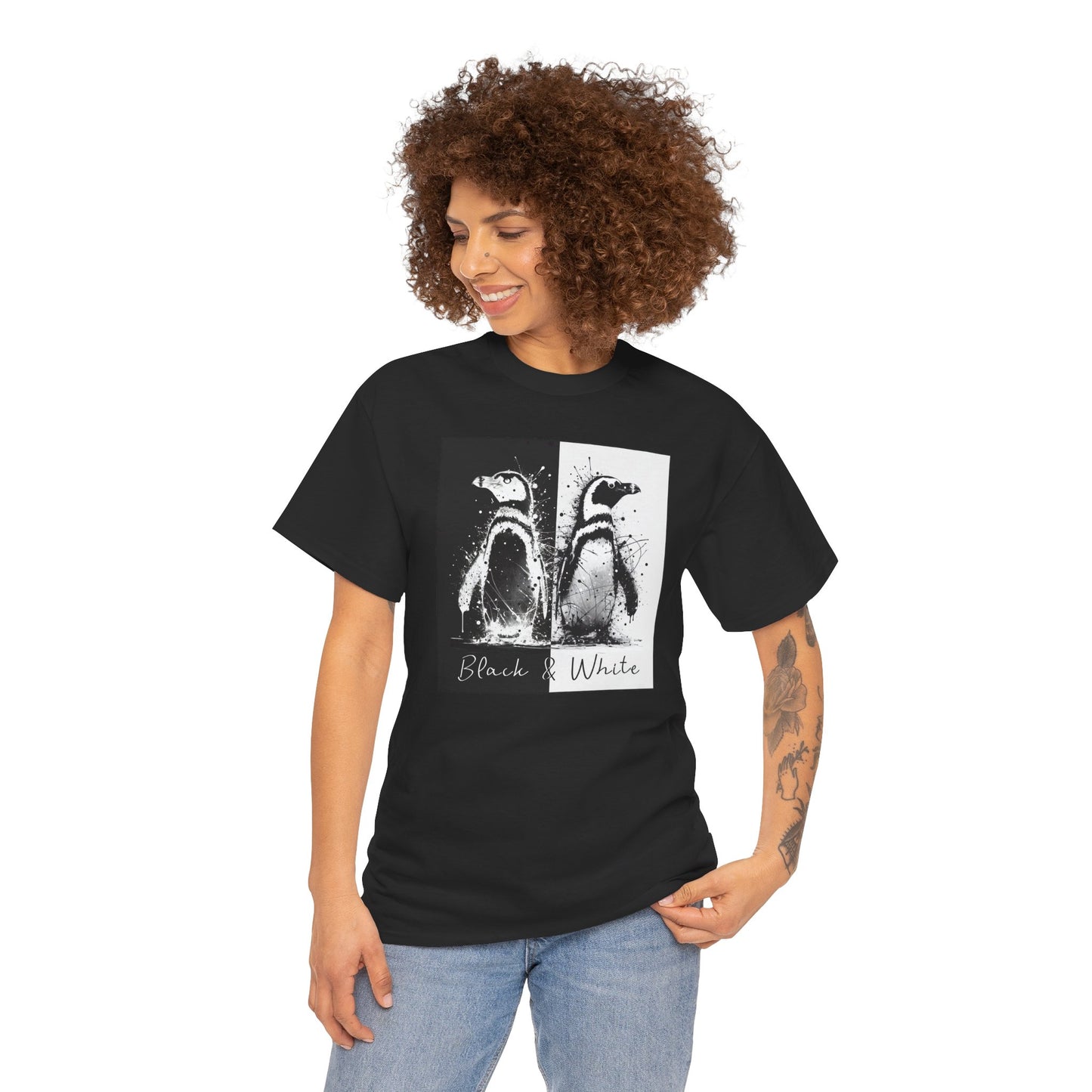 Black & White Penguins Unisex Heavy Cotton Tee