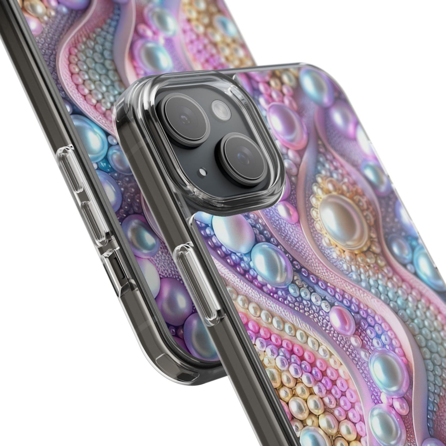 Colorful Pearl Wave Clear Phone Case, Elegant iPhone Cover