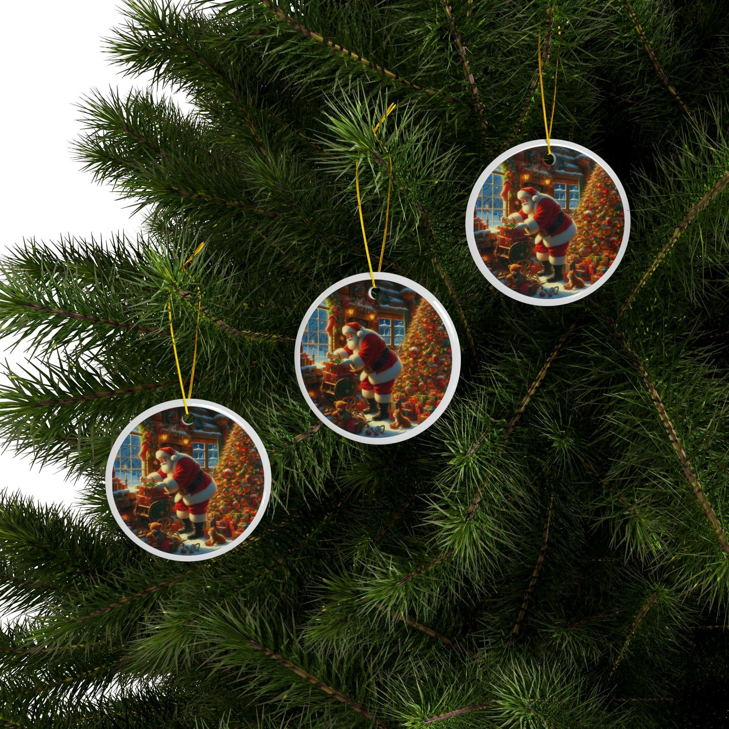 Santa’s Gift-Giving Tradition Christmas Ceramic Ornaments, 2-Side Print, (1pc, 3pcs, 5pcs, 10pcs)