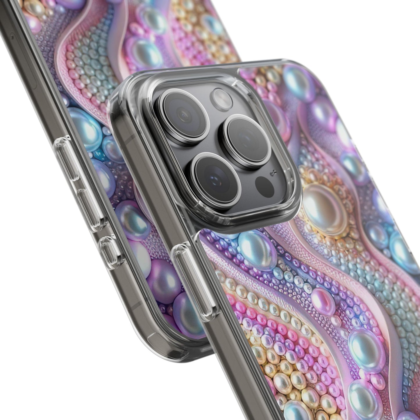 Colorful Pearl Wave Clear Phone Case, Elegant iPhone Cover