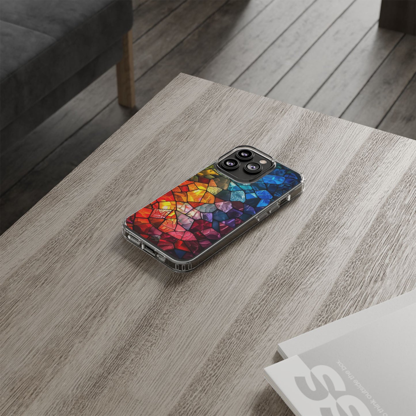 Vibrant Clear Phone Case, Colorful Stained Glass Design