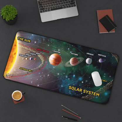 Solar System Educational Desk Mat — Planets Diagram Study Mat for Kids & Students