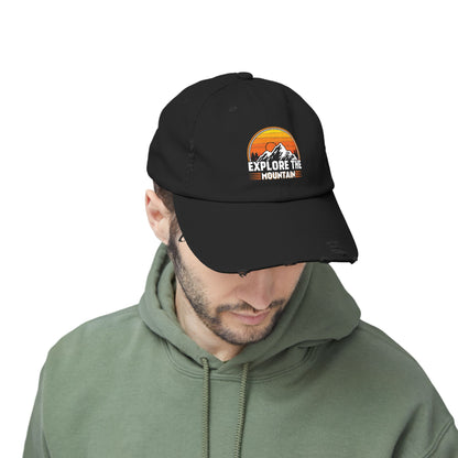 Unisex Distressed Cap - Explore the Mountain Adventure Hat