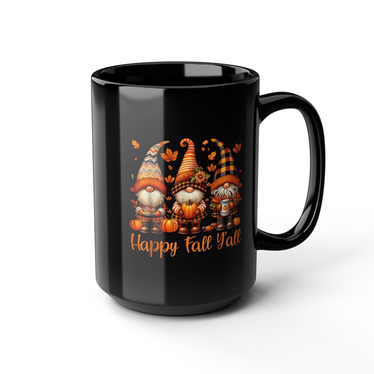 Happy Fall Y'all Gnome Mug, Black Coffee Cup for Autumn