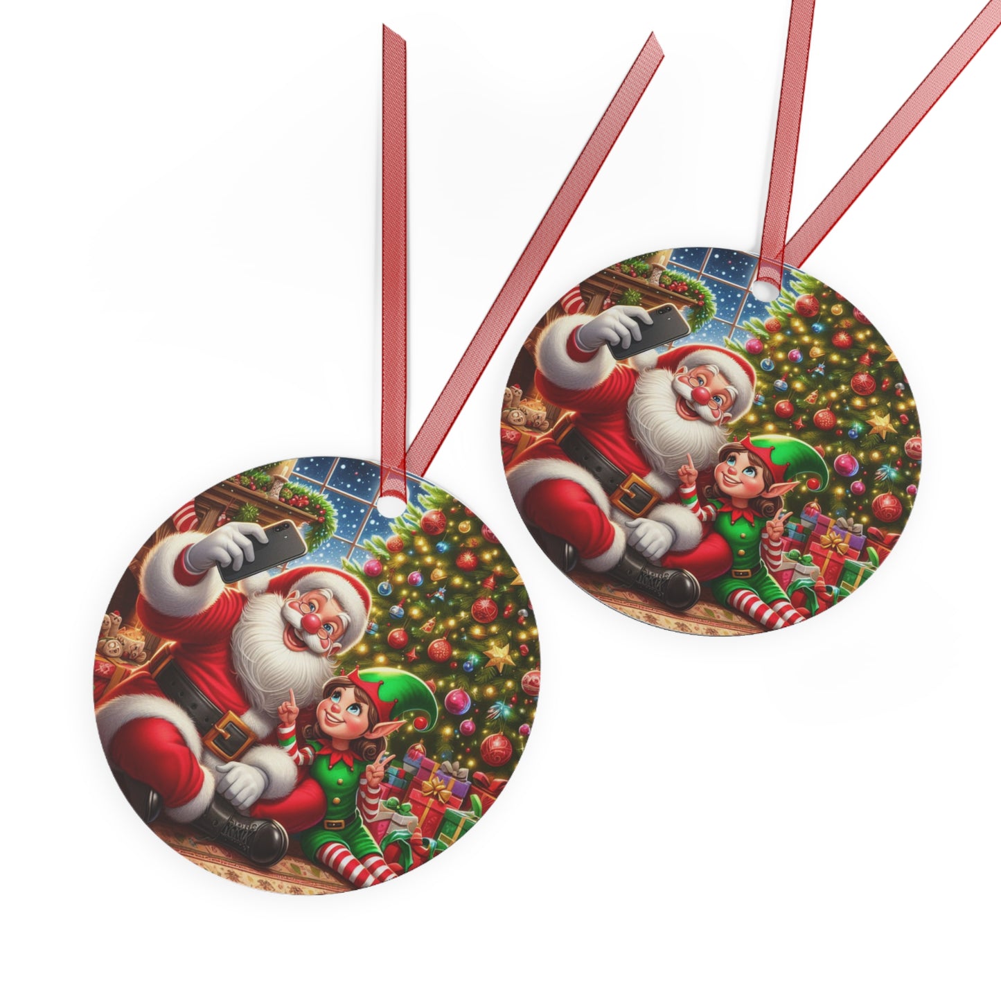 Ho-Ho-Ho Selfie Show Metal Ornaments, 2-Side Print