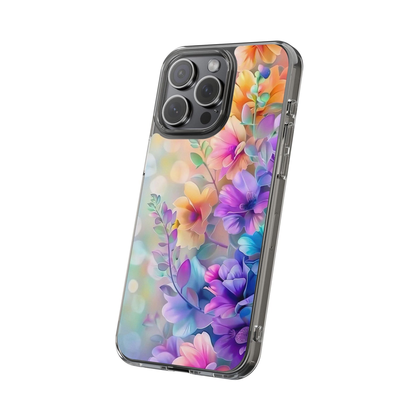 Floral Clear Phone Case -  Colorful Spring Design
