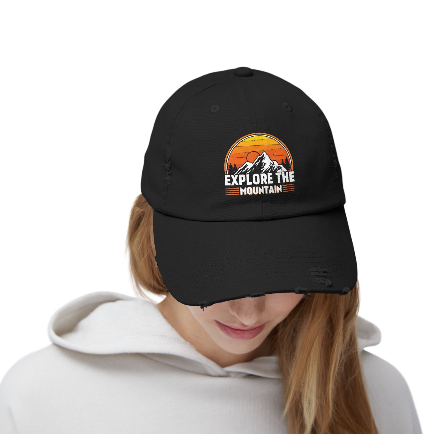 Unisex Distressed Cap - Explore the Mountain Adventure Hat