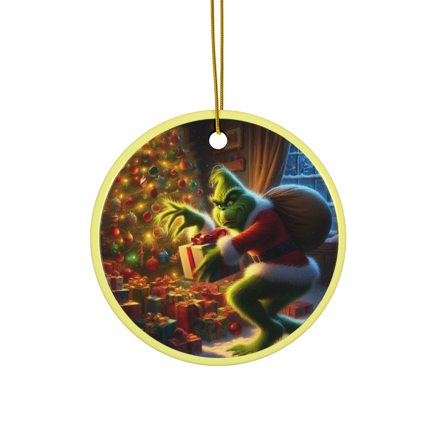 Grinch’s Stealthy Holiday Theft Christmas Ceramic Ornaments, 2-Side Print, (1pc, 3pcs, 5pcs, 10pcs)