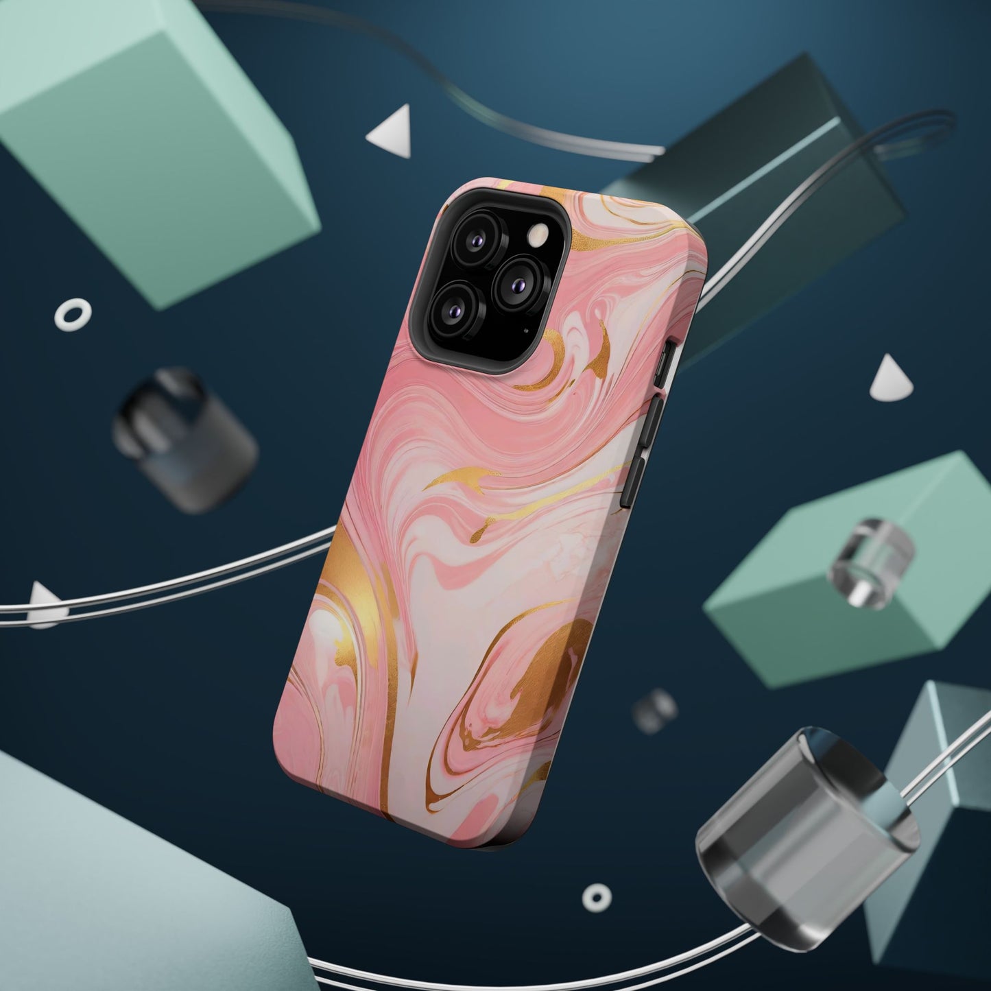 Stylish Magnetic Phone Case, Pink Marble Protective Cover