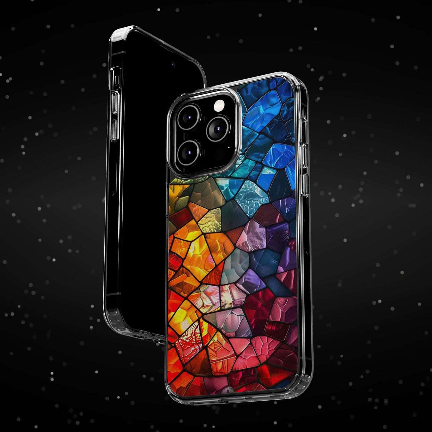 Vibrant Clear Phone Case, Colorful Stained Glass Design