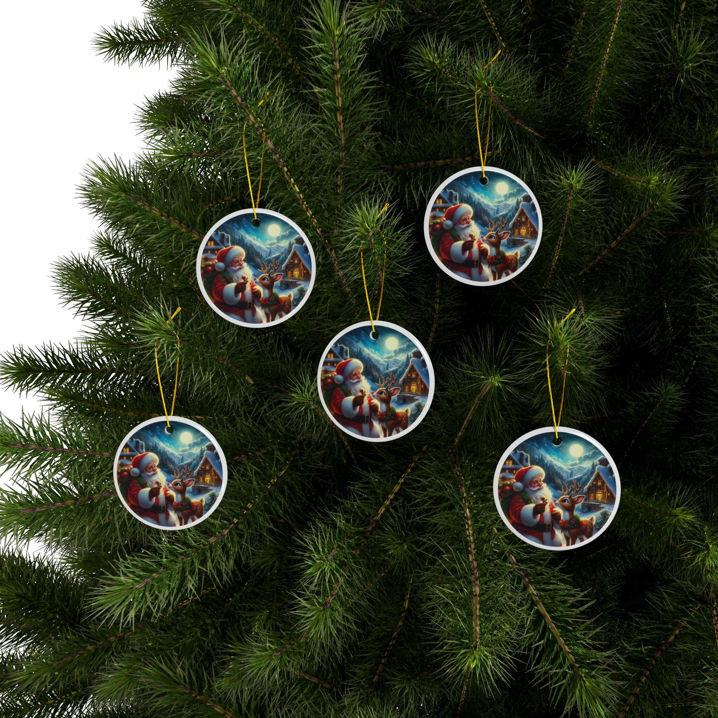 Santa’s Brightest Companion Christmas Ceramic Ornaments, 2-Side Print, (1pc, 3pcs, 5pcs, 10pcs)