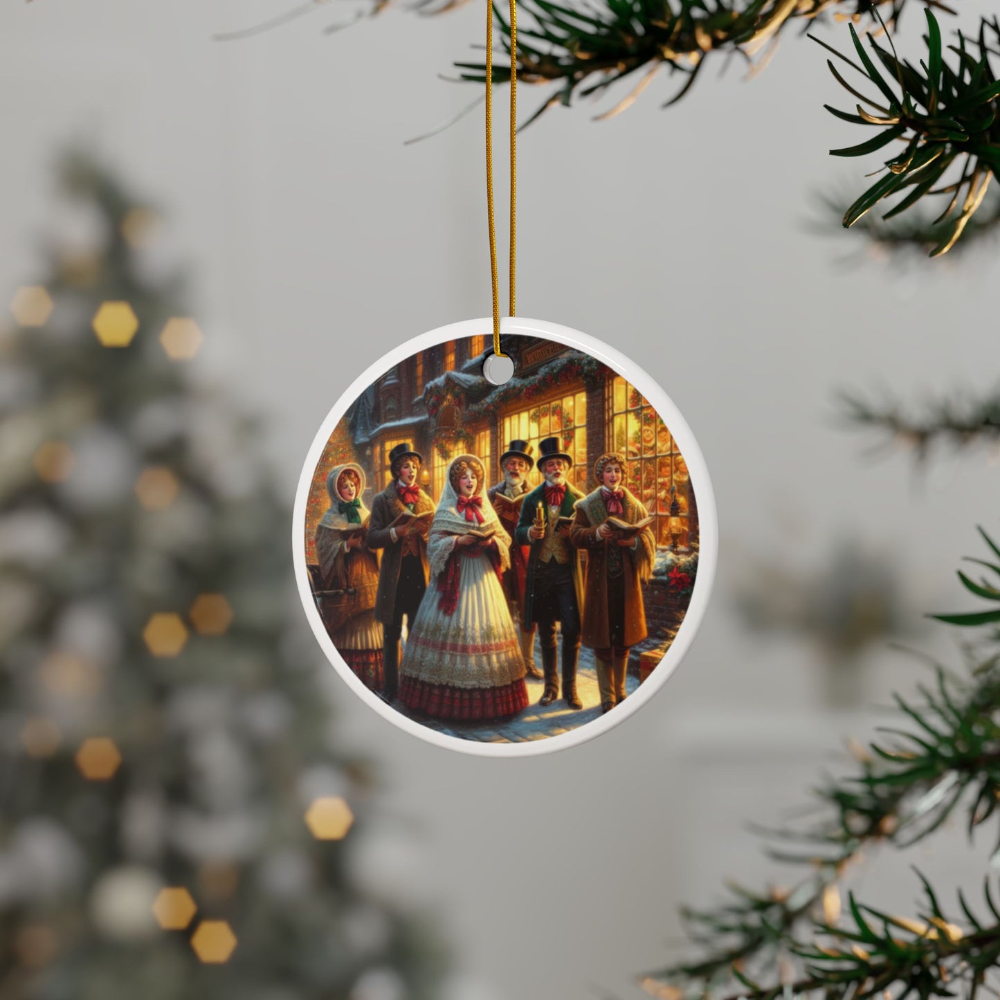 Festive Tunes and Holiday Spirits Christmas Ceramic Ornaments, 2-Side Print, (1pc, 3pcs, 5pcs, 10pcs)