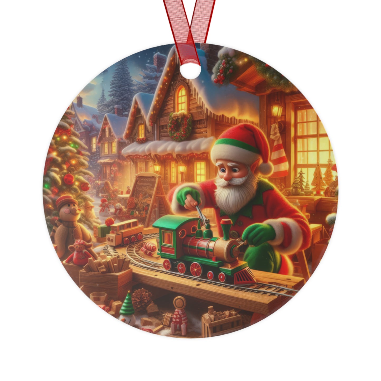 Wooden Dreams with Santa Metal Ornaments, 2-Side Print