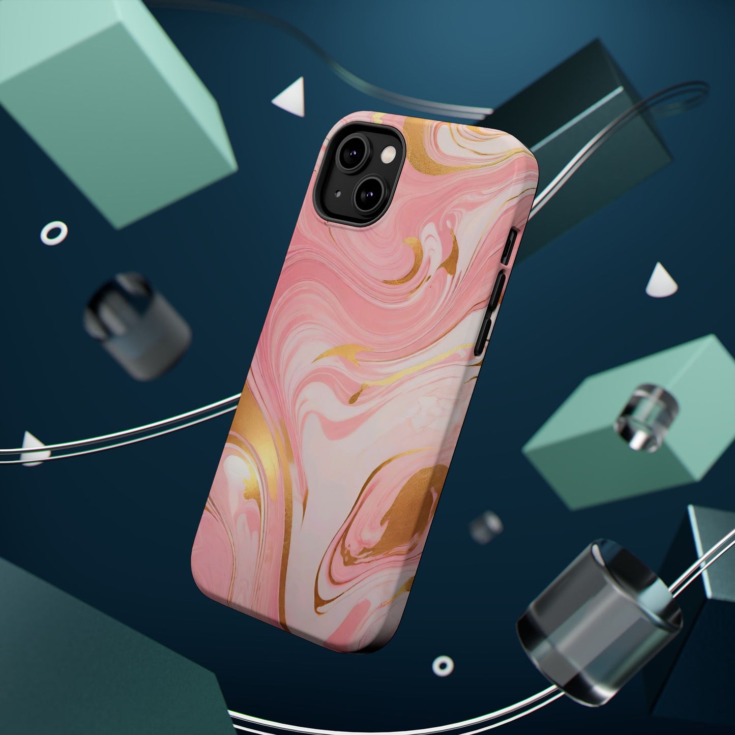 Stylish Magnetic Phone Case, Pink Marble Protective Cover