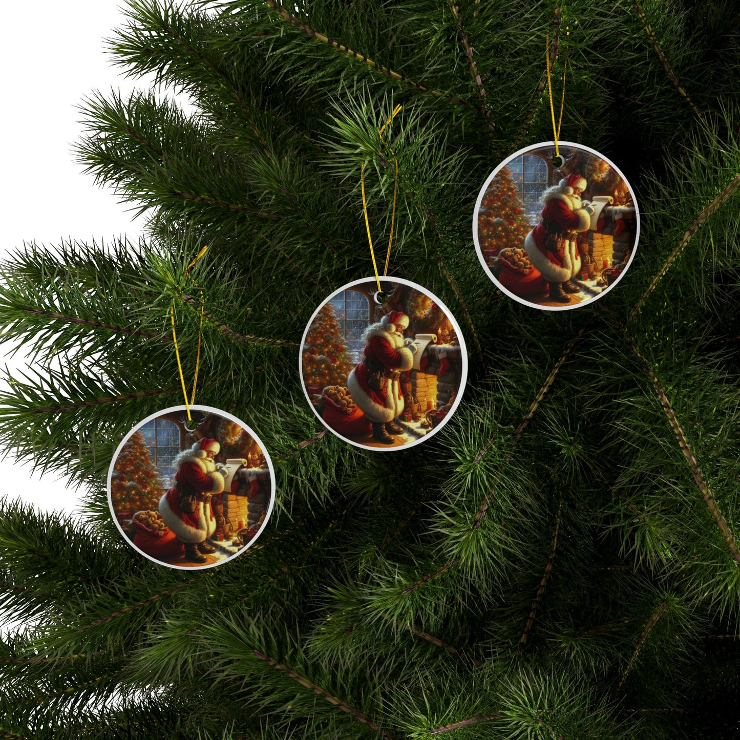 Checking Twice: Santa’s List Christmas Ceramic Ornaments, 2-Side Print, (1pc, 3pcs, 5pcs, 10pcs)