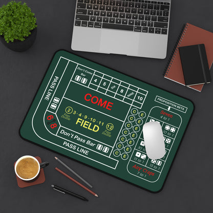 Craps Table Layout Desk Mat — 2-in-1 Casino Gaming Green Play Surface