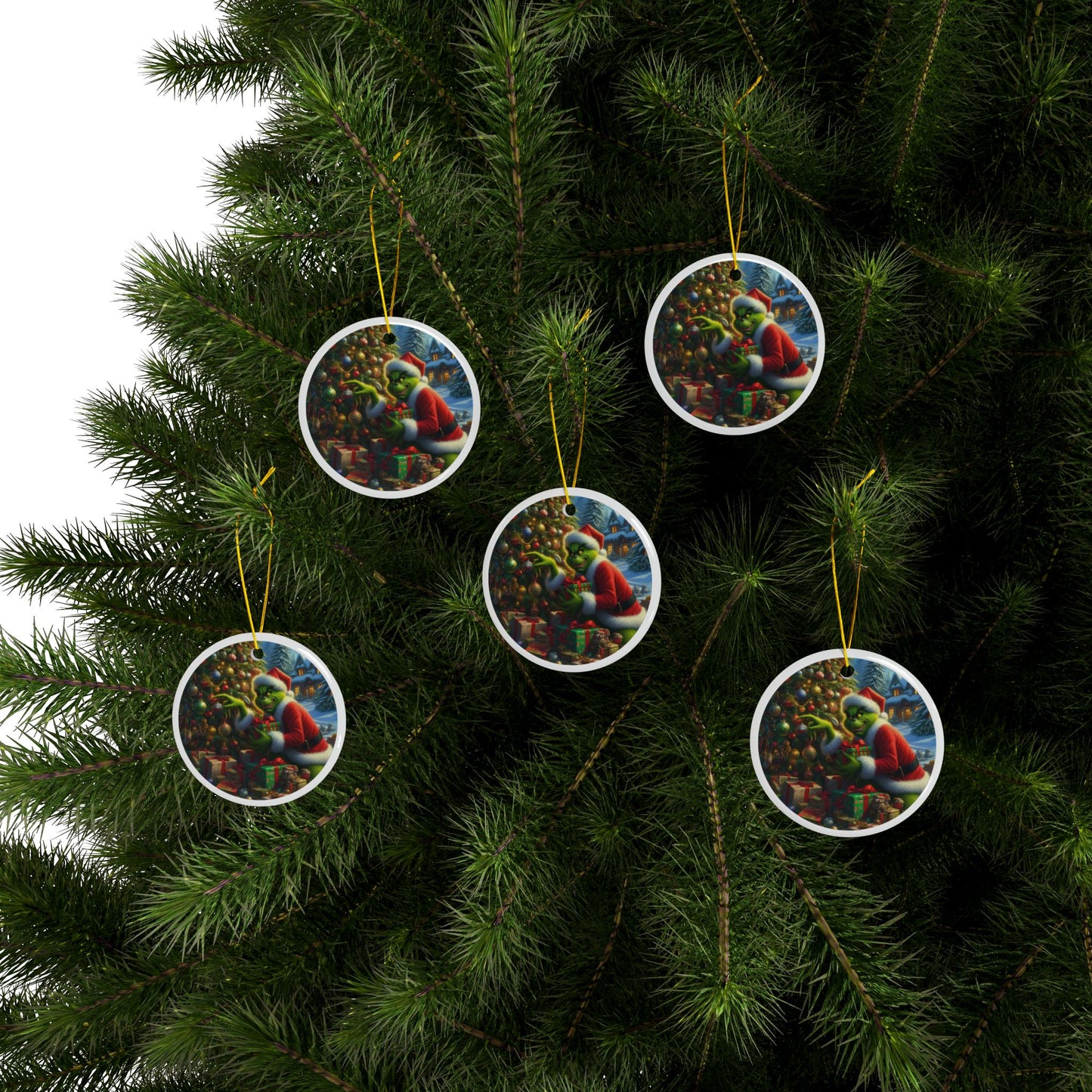 The Grinch’s Holiday Heist Christmas Ceramic Ornaments, 2-Side Print, (1pc, 3pcs, 5pcs, 10pcs)