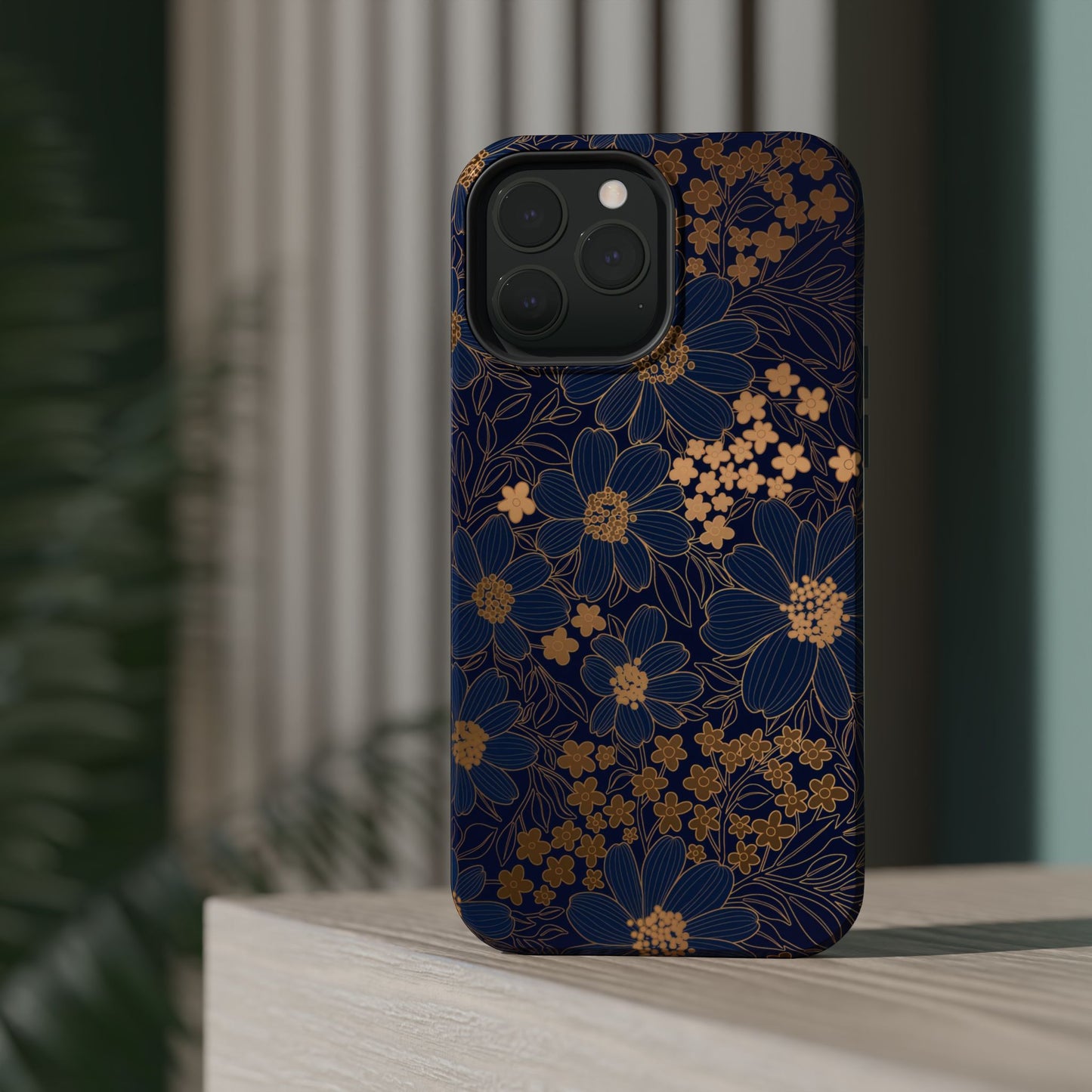 Luxury Serial Magnetic Phone Case, Golden Floral
