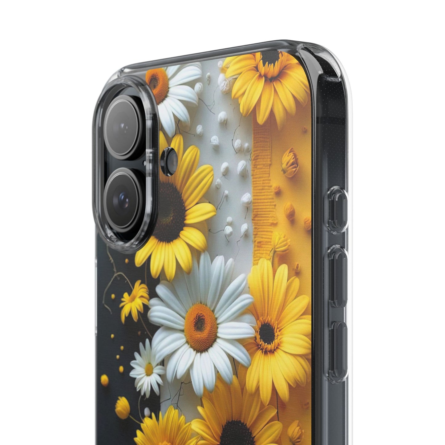 Clear Floral Phone Case - Yellow and White Daisy Pattern Colorful Spring Accessory