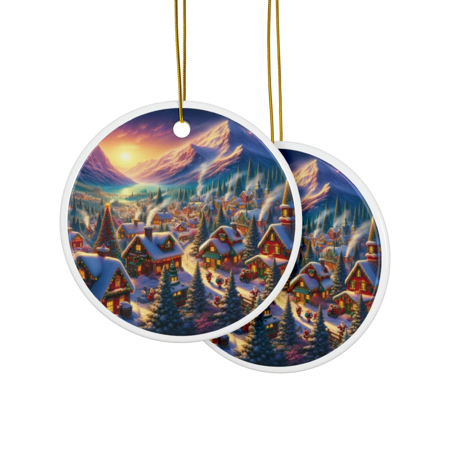 The Enchanted North Pole Christmas Ceramic Ornaments, 2-Side Print, (1pc, 3pcs, 5pcs, 10pcs)