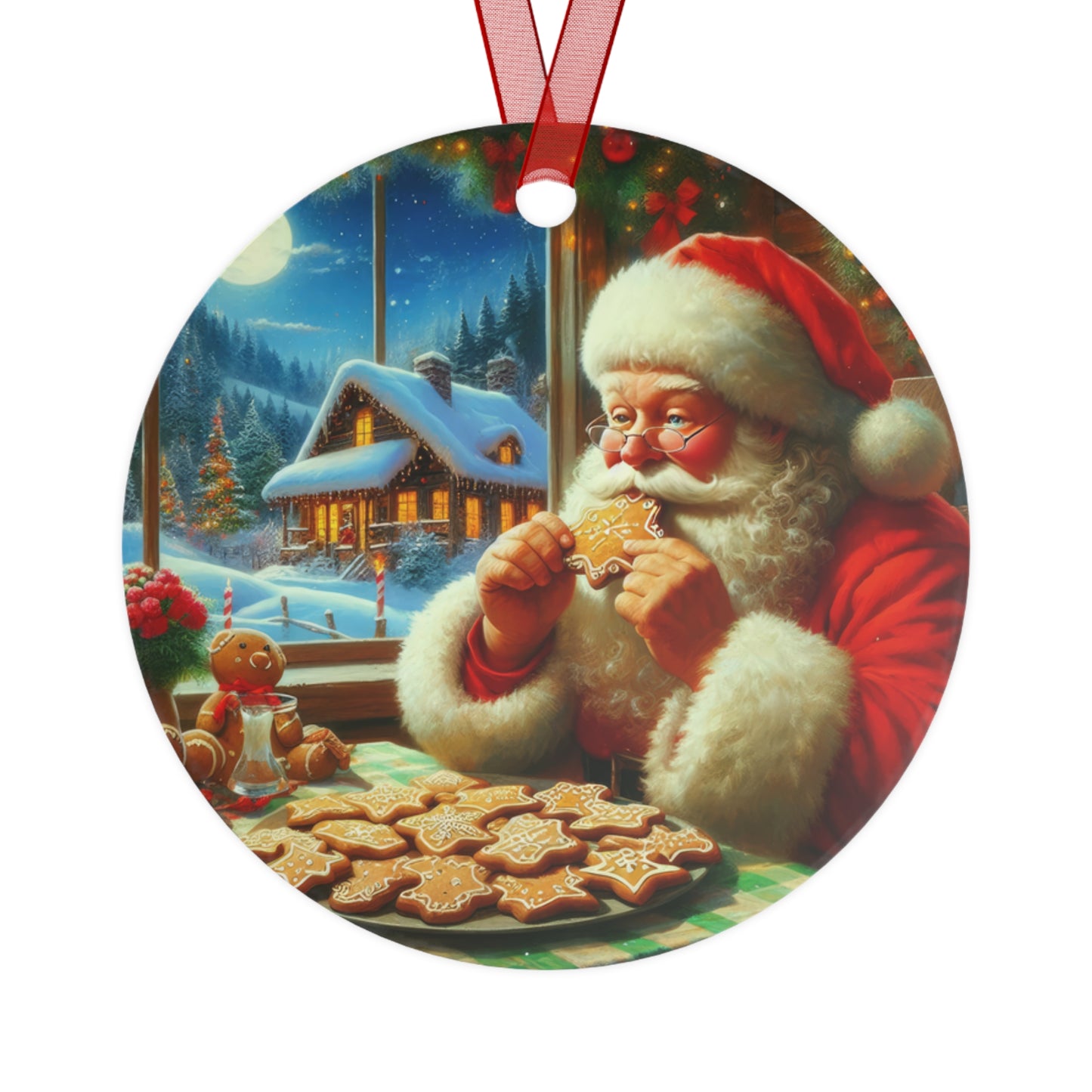 Santa’s Festive Cookie Break Metal Ornaments, 2-Side Print