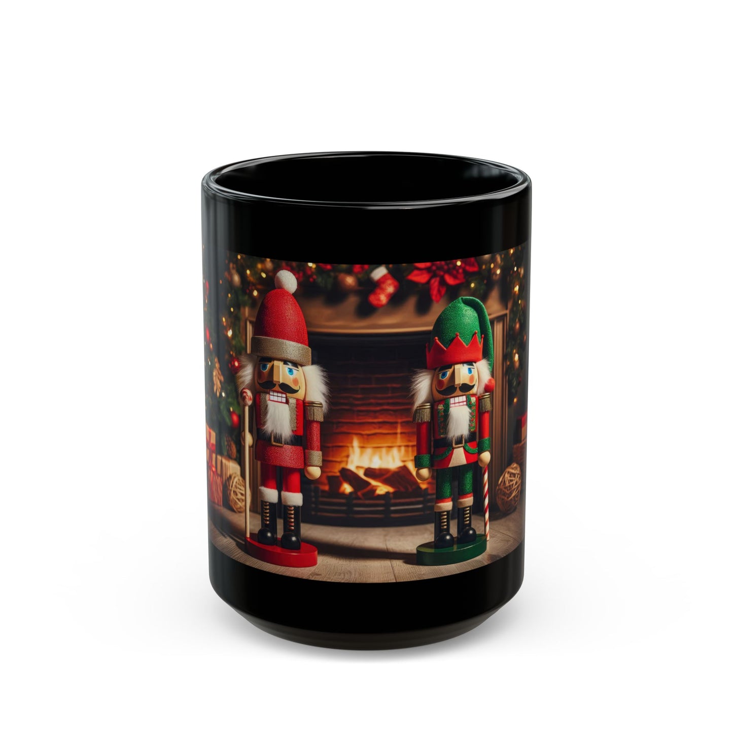 Two Nutcrackers and a Winter’s Fire Black Mug - 11oz, 15oz