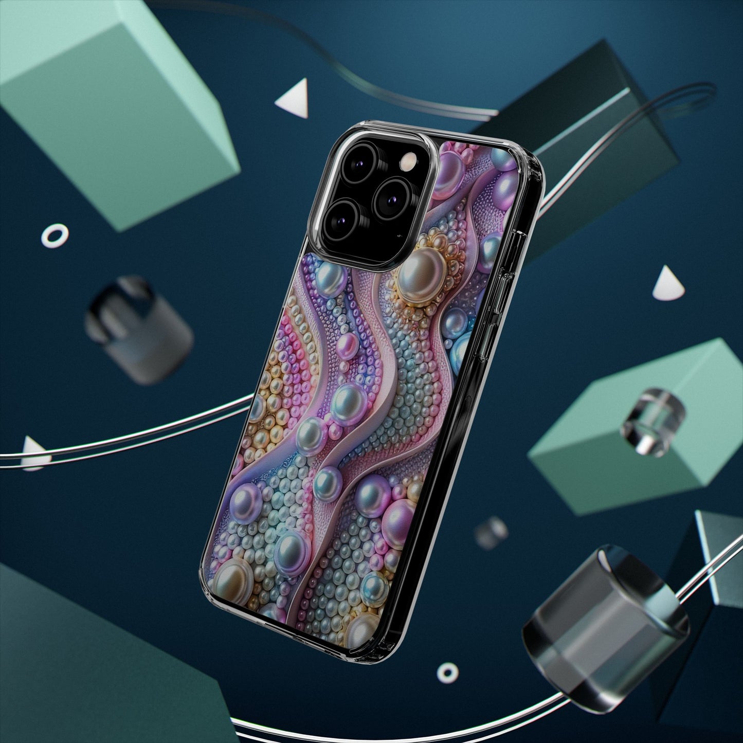 Colorful Pearl Wave Clear Phone Case, Elegant iPhone Cover