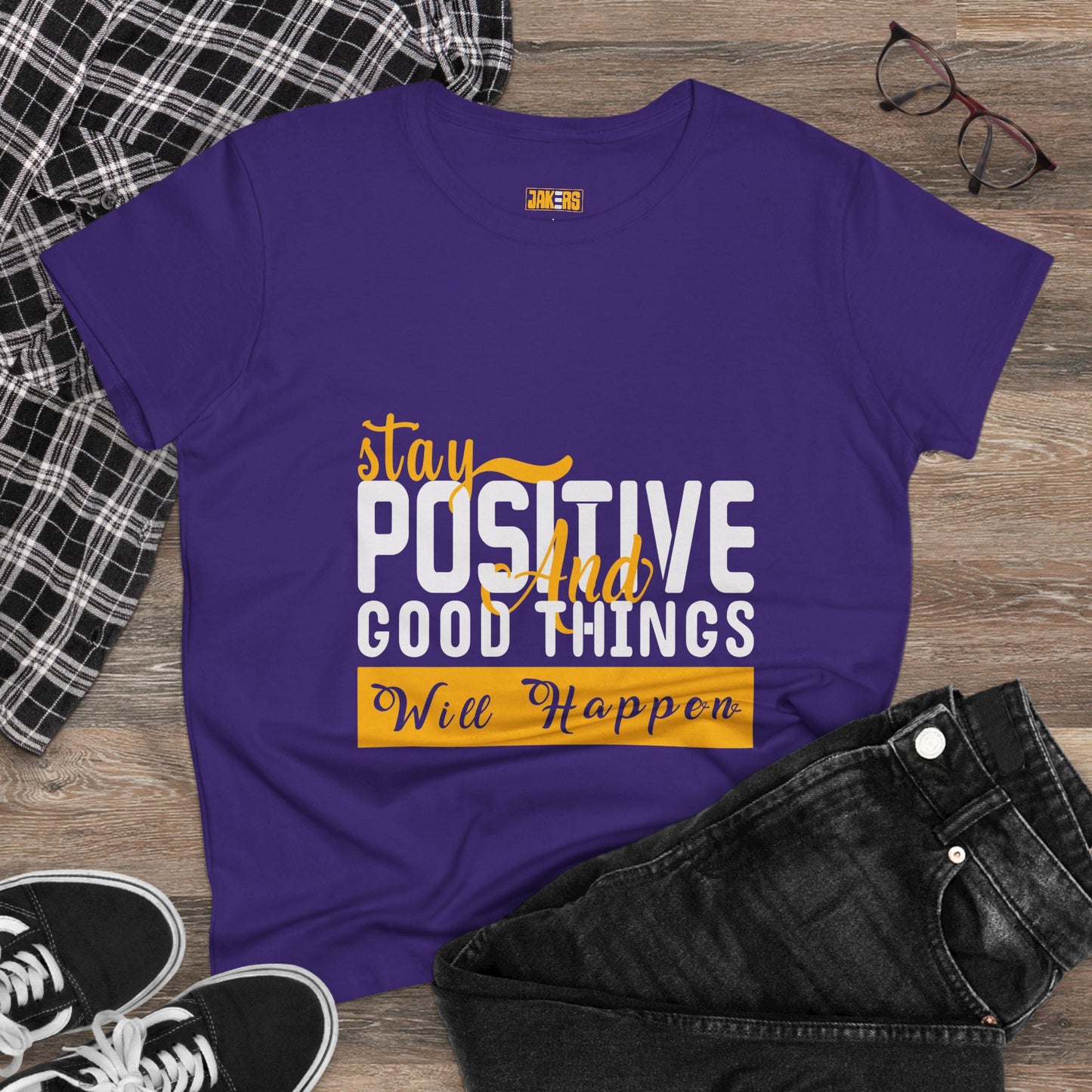 Stay Positive Women's Midweight Cotton Tee - Inspirational T-Shirt