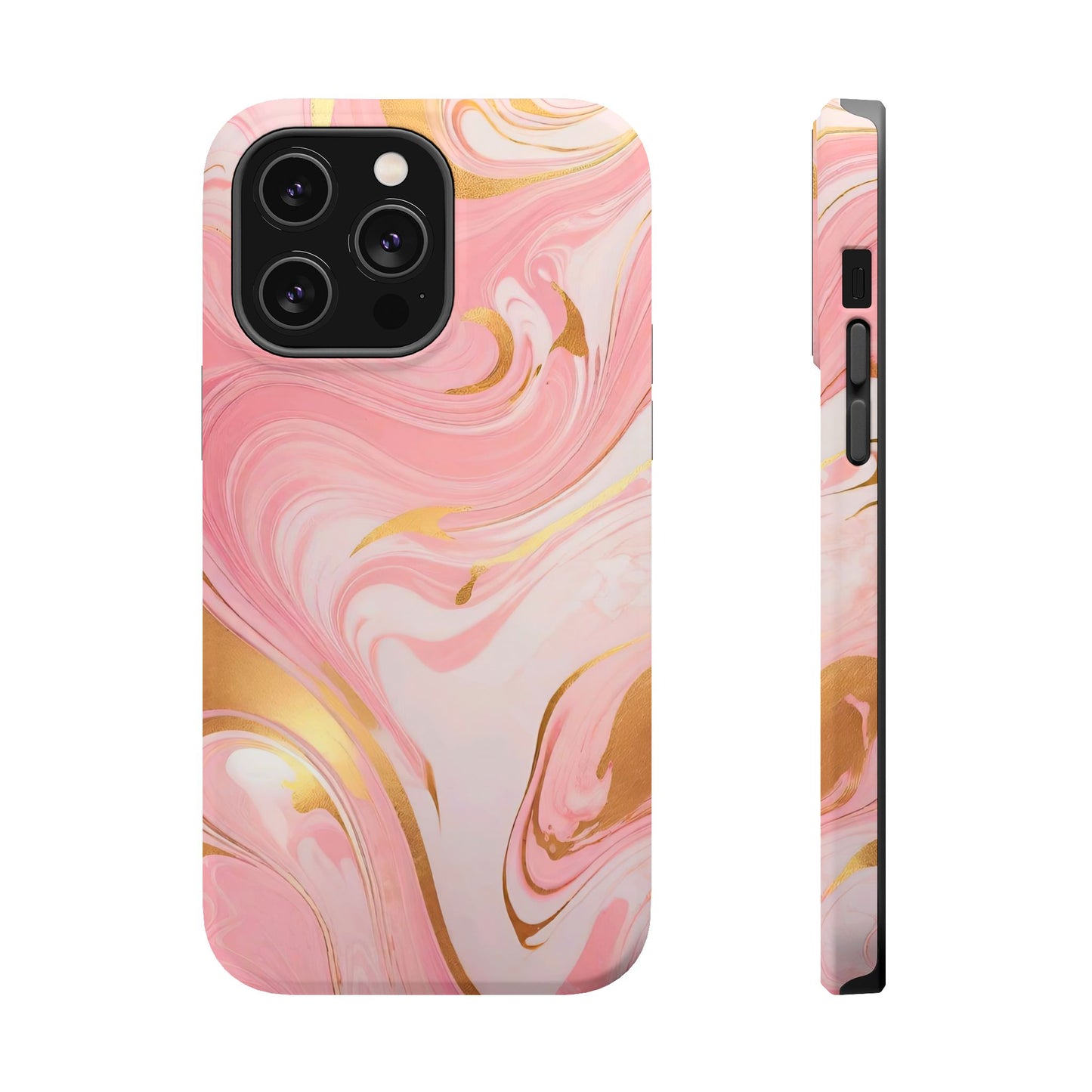 Stylish Magnetic Phone Case, Pink Marble Protective Cover