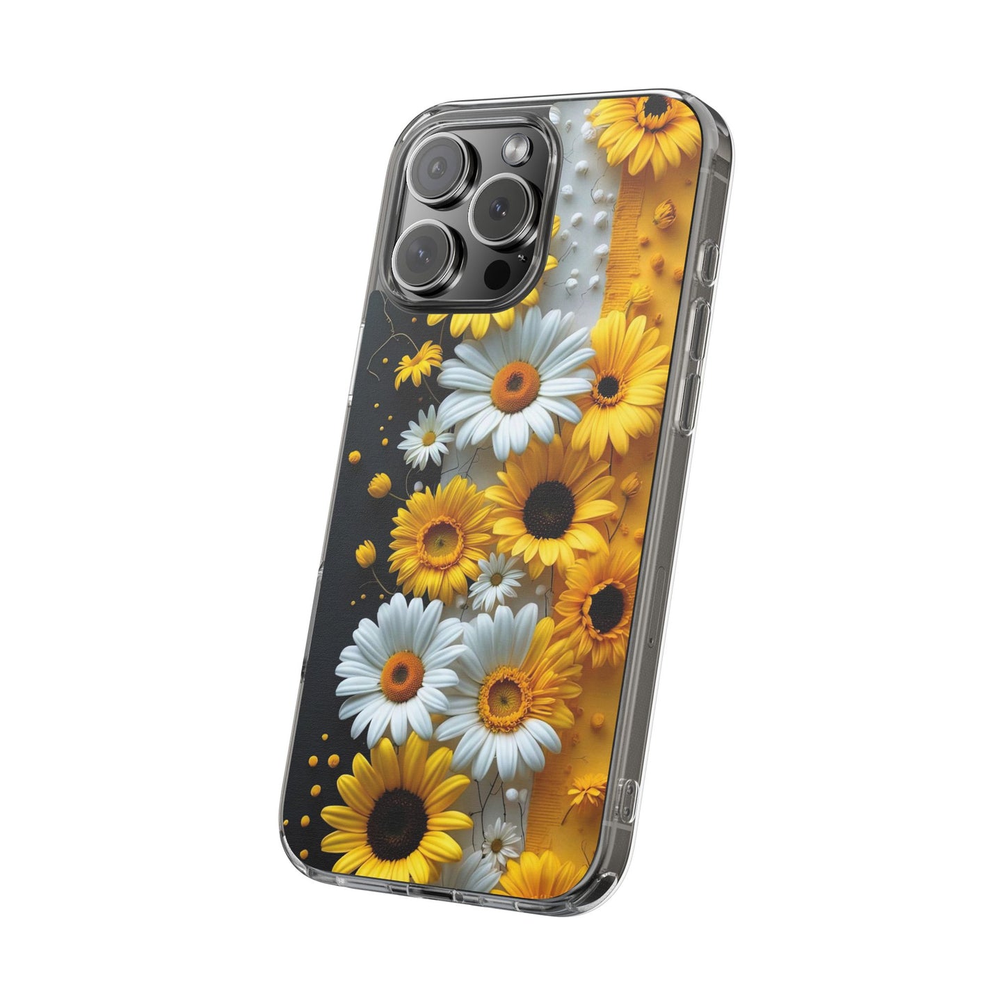 Clear Floral Phone Case - Yellow and White Daisy Pattern Colorful Spring Accessory