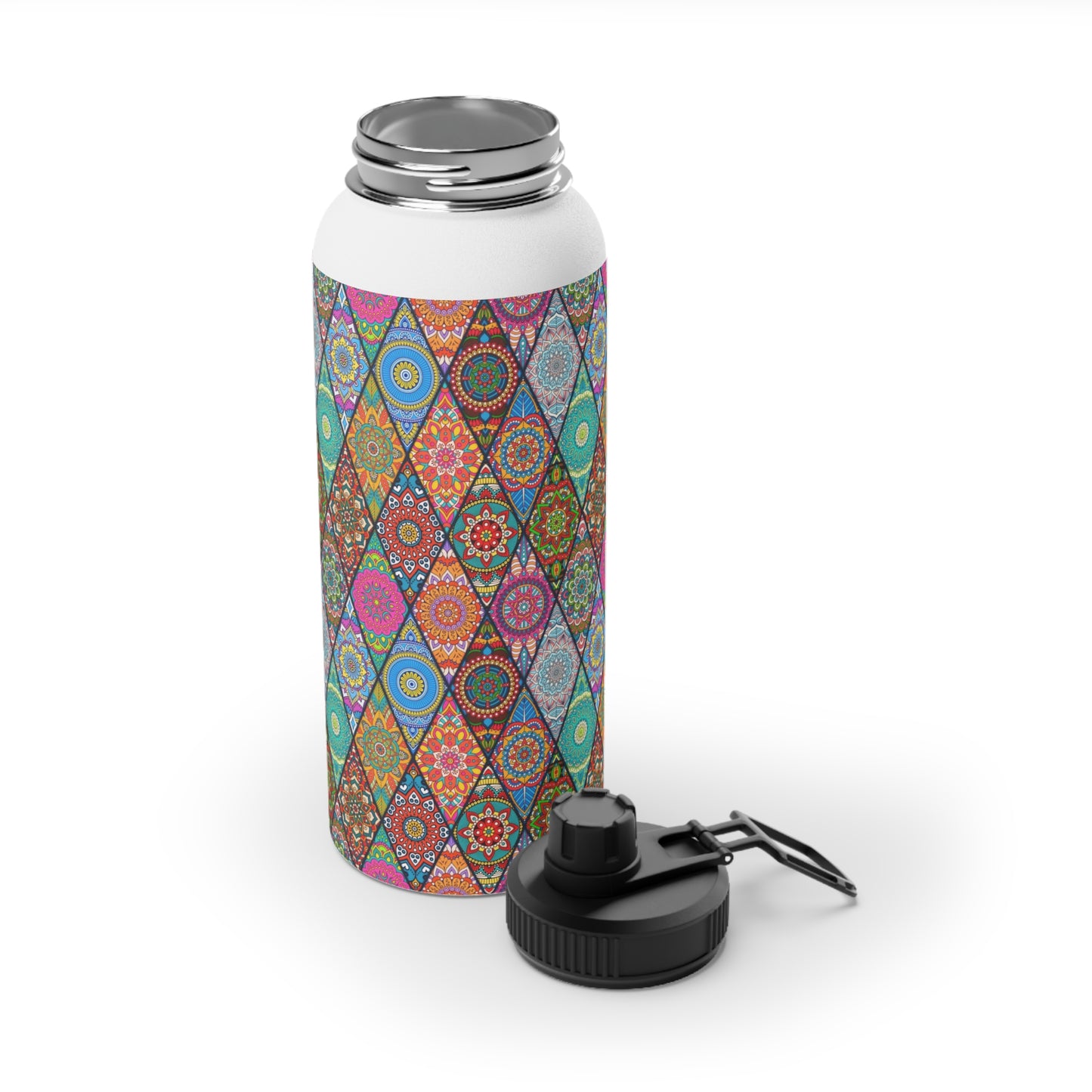 Mandala Argyle Stainless Steel Water Bottle, Sports Lid