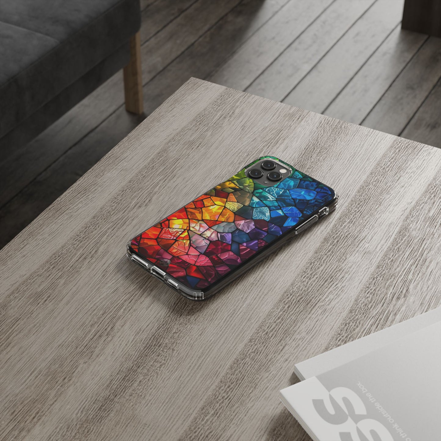 Vibrant Clear Phone Case, Colorful Stained Glass Design