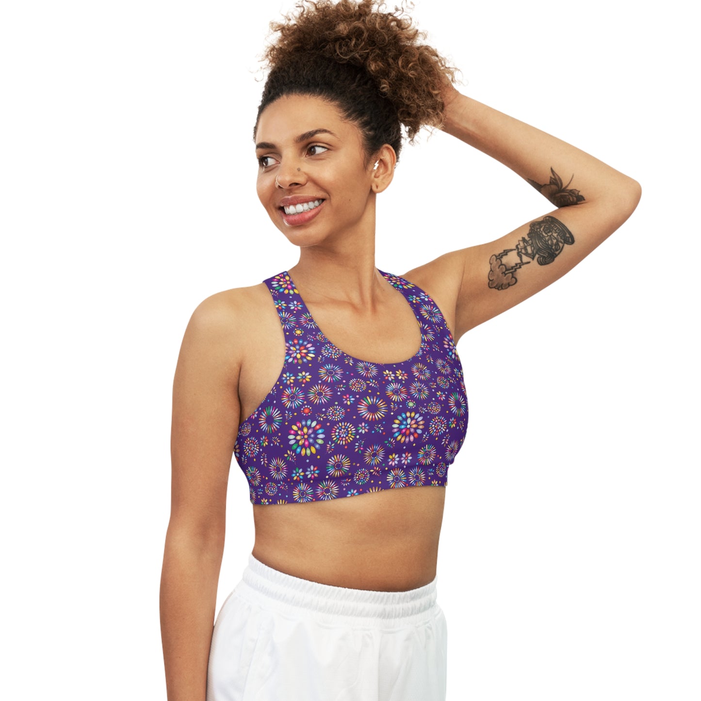 Vibrant Vibes Seamless Sports Bra (AOP) / Purple