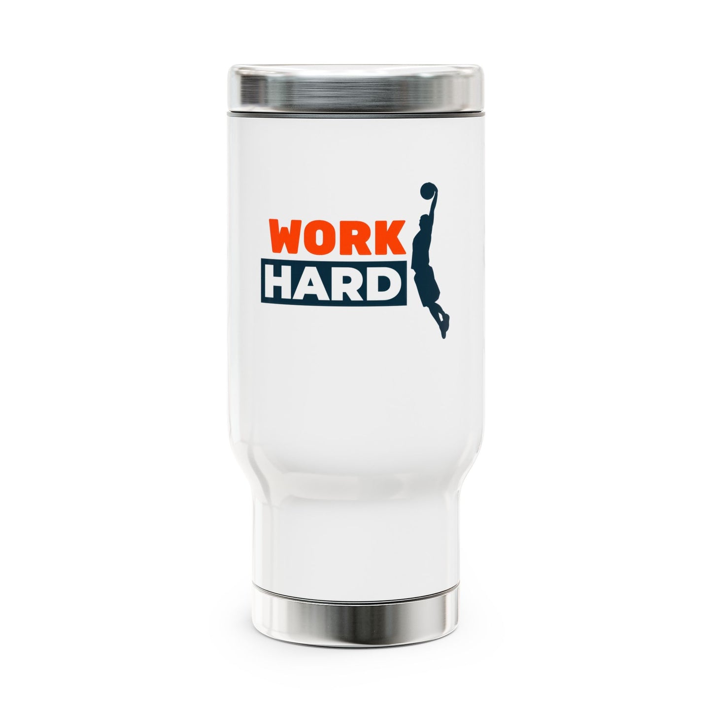 Work Hard Stainless Steel Travel Mug with Handle — 14oz