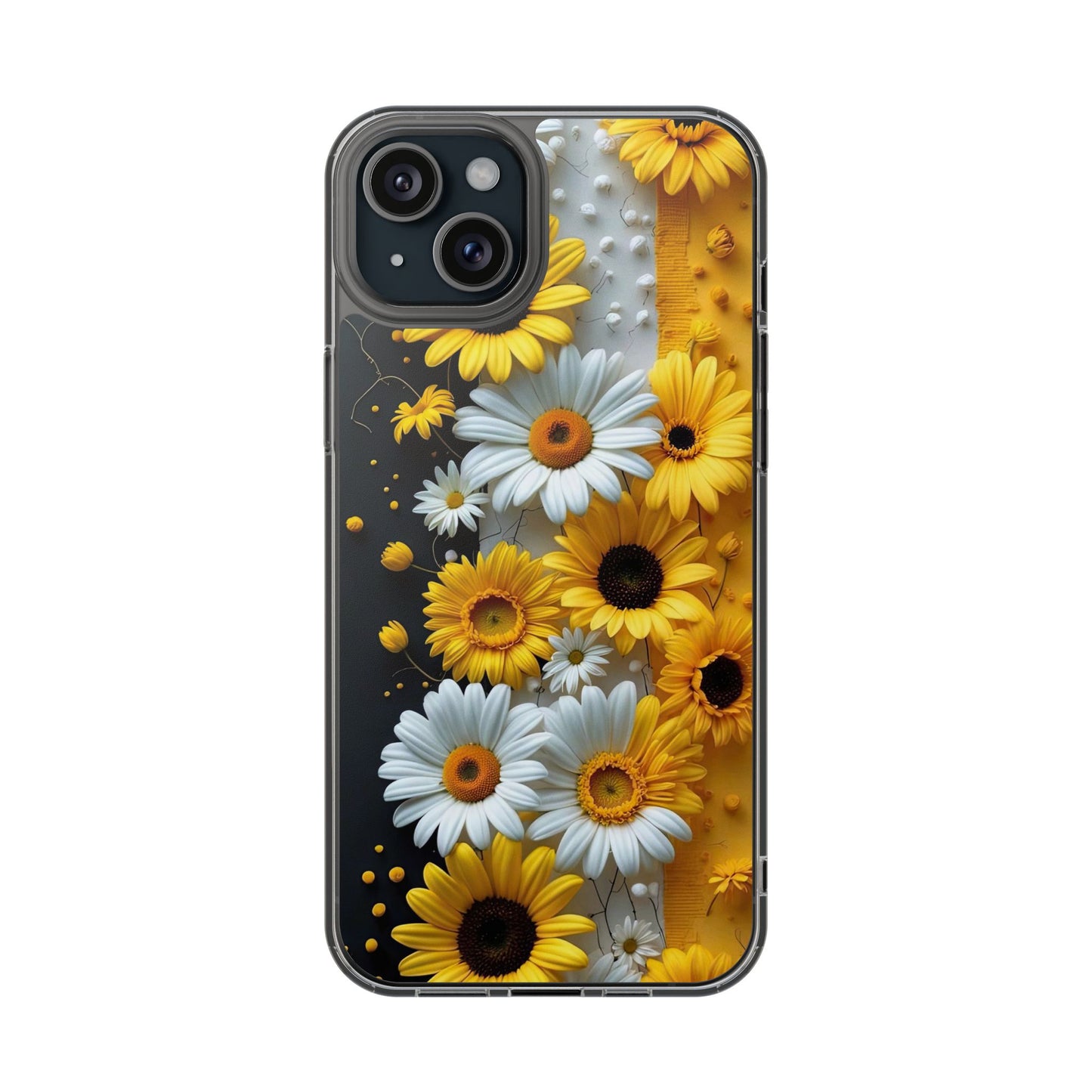 Clear Floral Phone Case - Yellow and White Daisy Pattern Colorful Spring Accessory