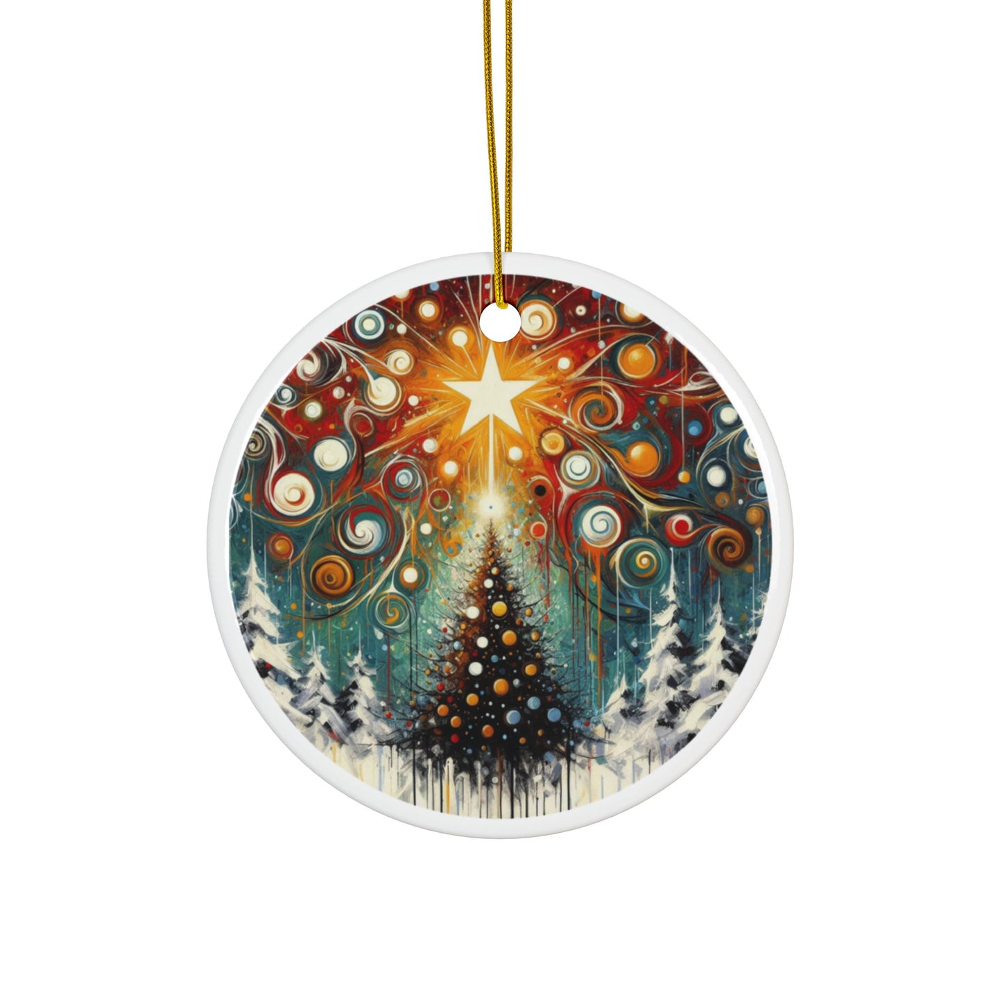 Galactic Yuletide Burst Abstract Ceramic Ornaments, 2-Side Print, (1pc, 3pcs, 5pcs, 10pcs)