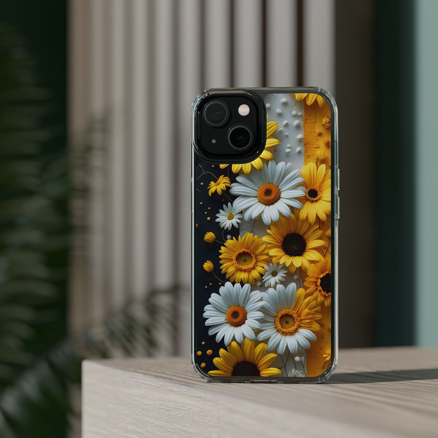 Clear Floral Phone Case - Yellow and White Daisy Pattern Colorful Spring Accessory