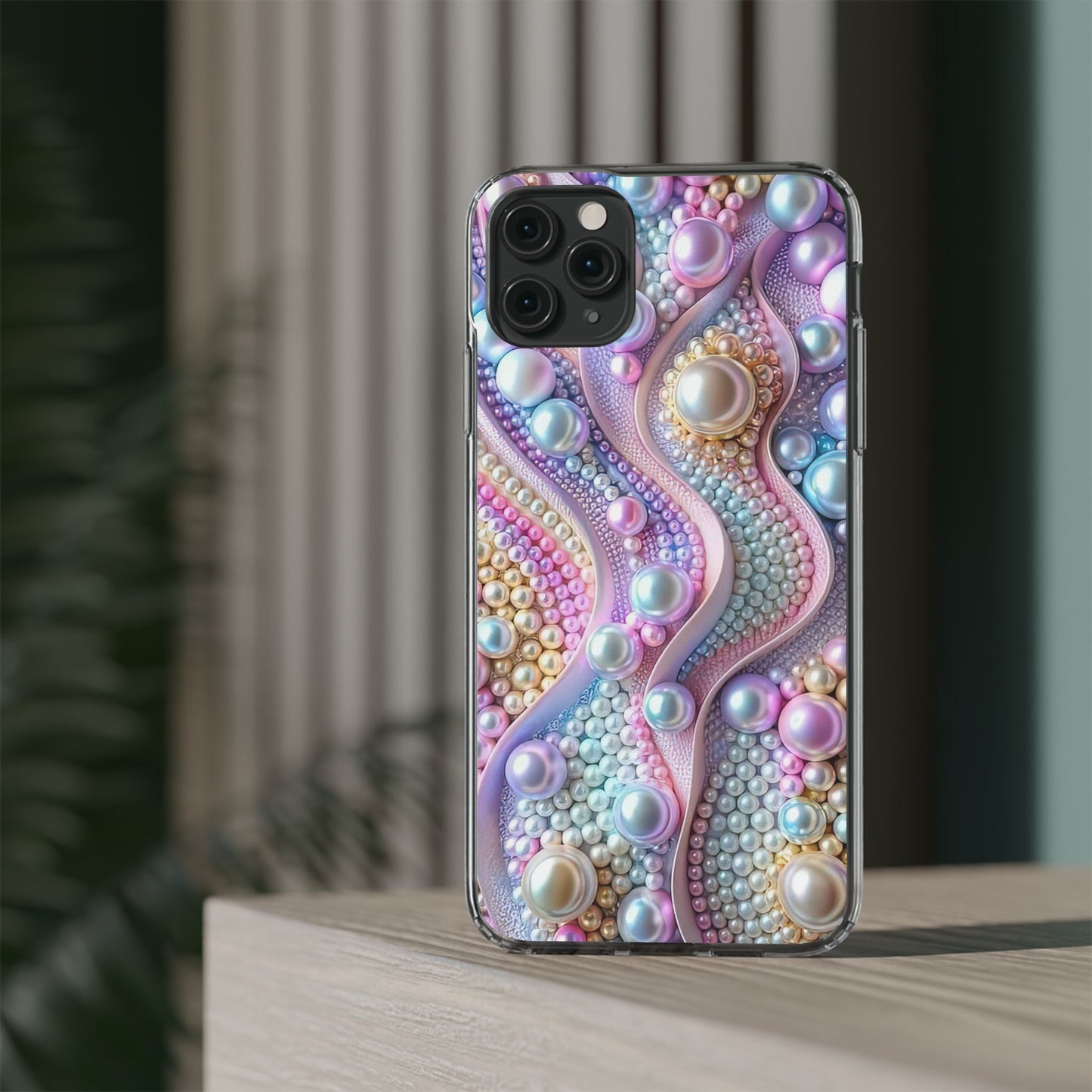 Colorful Pearl Wave Clear Phone Case, Elegant iPhone Cover